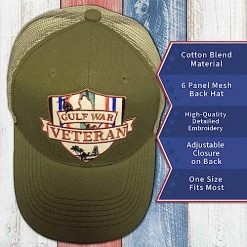 VetFriends.com Gulf War Veteran Hat Olive Drab Military Hat With Persian Gulf War Graphics Mesh Back Cap -Bruce Store 51TEC4eB7QL