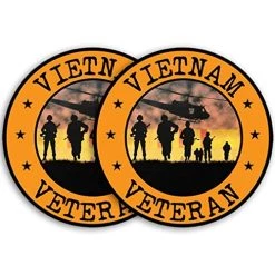 Vietnam Veteran Circle Decal Sticker With Huey, Ribbon, And Soldier Graphics Quantity Of (2)