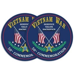 VetFriends.com Vietnam Veteran Service/Valor/Sacrifice Circle Decal Sticker With 50th Commemoration Graphic Quantityof (2)