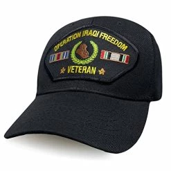 VetFriends.com Operation Iraqi Freedom Veteran Black Hat - With Service Ribbons, Black, 6-Panel, Custom Patch Hat OIF USAF Army US Navy Marines
