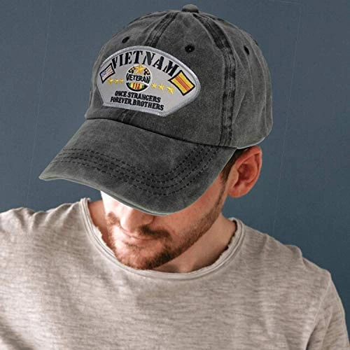 Vietnam Veteran Hat With Once Strangers Forever Brothers - Vintage Gray 2 Vietnam Veteran Hat With Once Strangers Forever Brothers - Vintage Gray - Image 2