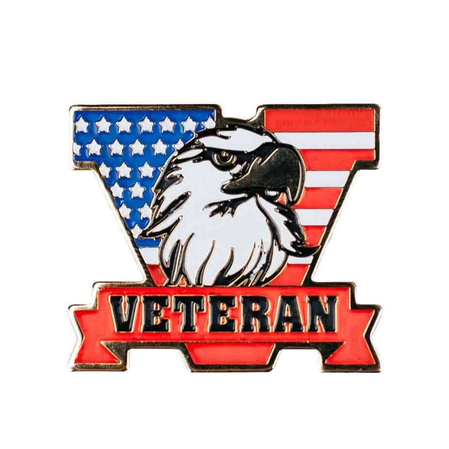 VetFriends.com Hat/Lapel Pin With American Flag Veteran V (Brass, 1" X 1.5") 1 VetFriends.com Hat/Lapel Pin With American Flag Veteran V (Brass, 1" X 1.5")