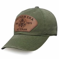 Vietnam Era Veteran Baseball Cap 1960-1975 With Eagle Insignia On Custom Leather Patch | Vintage O.D. Olive Drab