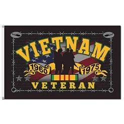 Vietnam Veteran Flag, 3 X 5 Three Brothers Flag War Memorial With 1960-1975 Huey Helicopter Combat Helmet VetFriends.com