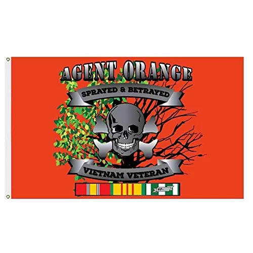 Vietnam Veteran With Service Ribbon: Agent Orange Sprayed And Betrayed Yard Flag -VetFriends.com – Orange 3x5 Oxford/Poly Flag With Service Ribbons, Skull And Cross Bones And Agent Orange Text 1 Vietnam Veteran With Service Ribbon: Agent Orange Sprayed And Betrayed Yard Flag -VetFriends.com – Orange 3x5 Oxford/Poly Flag With Service Ribbons, Skull And Cross Bones And Agent Orange Text