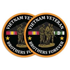 Vietnam Veteran Brothers Forever Memorial, 3 Soldiers Statue, And Service Ribbons Circle Bumper Sticker Quantity Of (2)