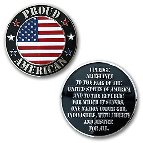 Proud American Challenge Coin With Flag Graphic And Pledge Of Allegiance 1 Proud American Challenge Coin With Flag Graphic And Pledge Of Allegiance