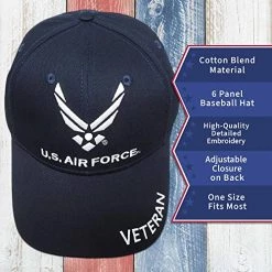 VetFriends.com U.S. Air Force Baseball Hat With Embroidered Hap Arnold Logo - Veteran Text On Bill Navy Blue And White -Bruce Store 51fsV30qHWL