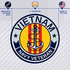 VetFriends.com Vietnam US Navy Veteran Round Decal Sticker With Anchor Graphic 3" (Quantity Of 2) -Bruce Store 51hEAeKeUNL