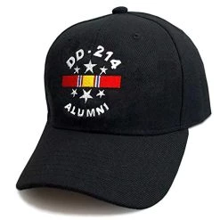 US Veteran Hat With Embroidered DD-214 Alumni And National Service Ribbon | Black