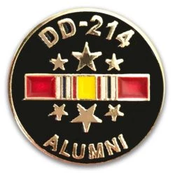 DD 214 Hat Pin Lapel Pin US National Service Ribbon Alumni Stars VetFriends.com .75" Diameter