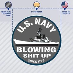 US Navy Blowing Shit Up Since 1775 Circle Decal Sticker With Battleship Graphic Quantity Of (2) -Bruce Store 51sZ3SzIVSL