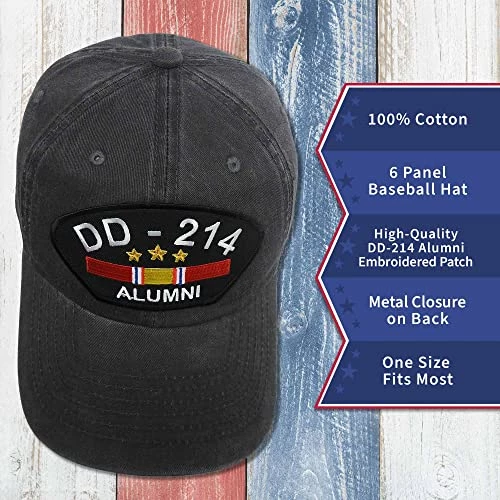 VetFriends.com US Veteran Hat With DD-214 Alumni Text And National Service Ribbon Graphic - Embroidered Adjustable Vintage Washed Gray Cap 3 VetFriends.com US Veteran Hat With DD-214 Alumni Text And National Service Ribbon Graphic - Embroidered Adjustable Vintage Washed Gray Cap - Image 3