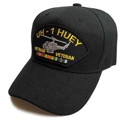 VetFriends.com Vientam Veteran Hat UH-1 Huey Helicopter And Vietnam Service Ribbon Black