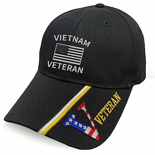 VetFriends.com Vietnam Veteran Hat Embroidered Flag On V Veteran Black Adjustable Fit Hat Military Apparel Veterans -Bruce Store 51zvg2apAkL