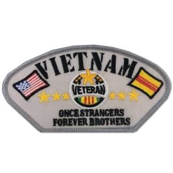 Vietnam Veteran Patch With Once Strangers Forever Brothers - Gray Patch/Black Text Licensed Military Apparel Patriotic Products Gifts For Veterans Families And Retired VetFriends.com