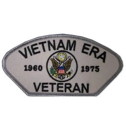 Vietnam Era Veteran Patch With Eagle Emblem Graphic - Gray Patch Black Text Licensed Military Apparel Patriotic Products Gifts For Veterans Families And Retired VetFriends.com