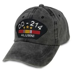 VetFriends.com US Veteran Hat With DD-214 Alumni Text And National Service Ribbon Graphic - Embroidered Adjustable Vintage Washed Gray Cap