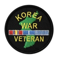 Korea War Veteran Patch With Ribbons Graphic Licensed Military Apparel Patriotic Products Gifts For Veterans Families And Retired VetFriends.com
