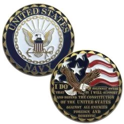 US Navy Challenge Coin With Eagle Emblem Licensed Military Apparel Patriotic Products Gifts For Veterans Families And Retired VetFriends.com