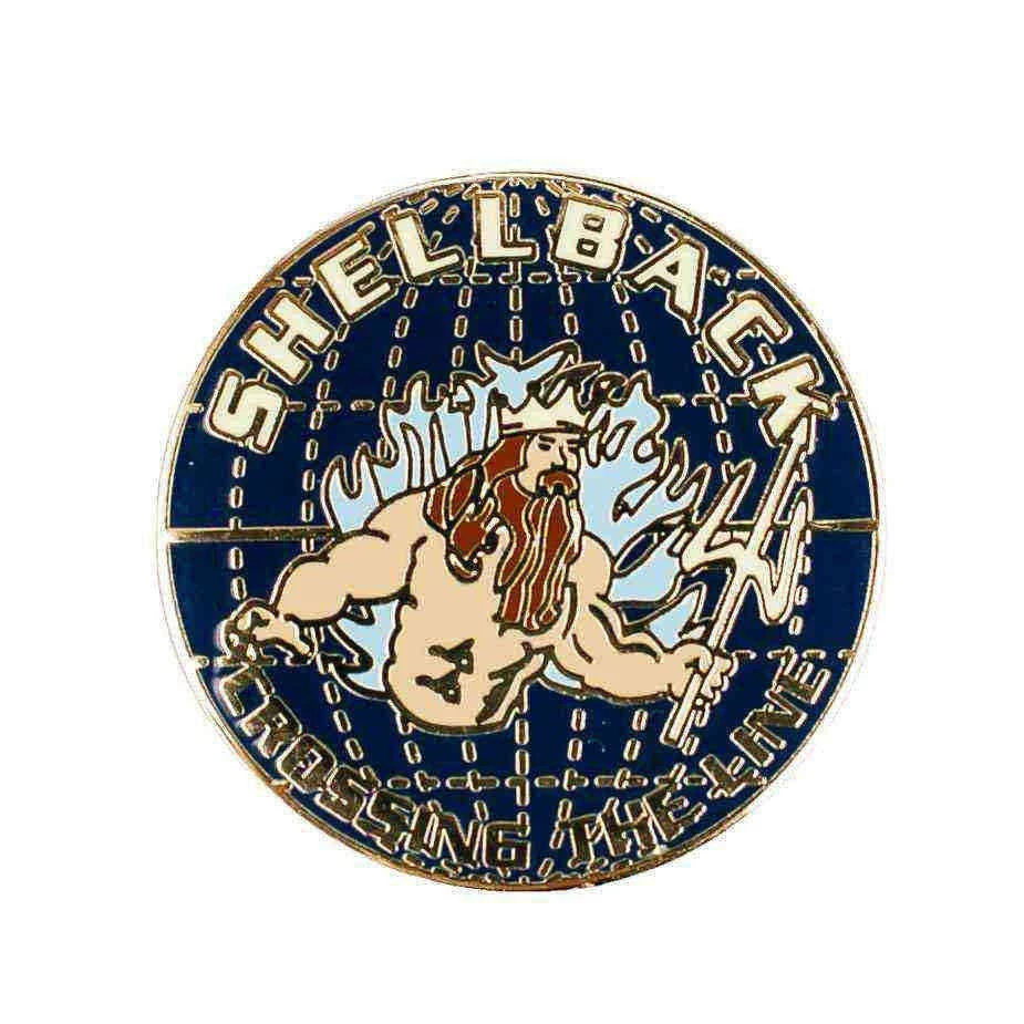 US Navy Shellback Crossing The Line Hat Lapel Pin With Neptune & Globe Graphics 1 US Navy Shellback Crossing The Line Hat Lapel Pin With Neptune & Globe Graphics