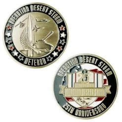 Desert Storm Challenge Coin 25th Anniversary Licensed Military Apparel Patriotic Products Gifts For Veterans Families And Retired VetFriends.com