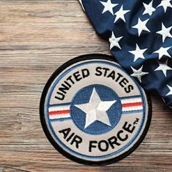 USAF Round Patch With Air Force Roundel Logo Licensed Military Apparel Patriotic Products Gifts For Veterans Families And Retired VetFriends.com -Bruce Store 61rvwSpUKVL